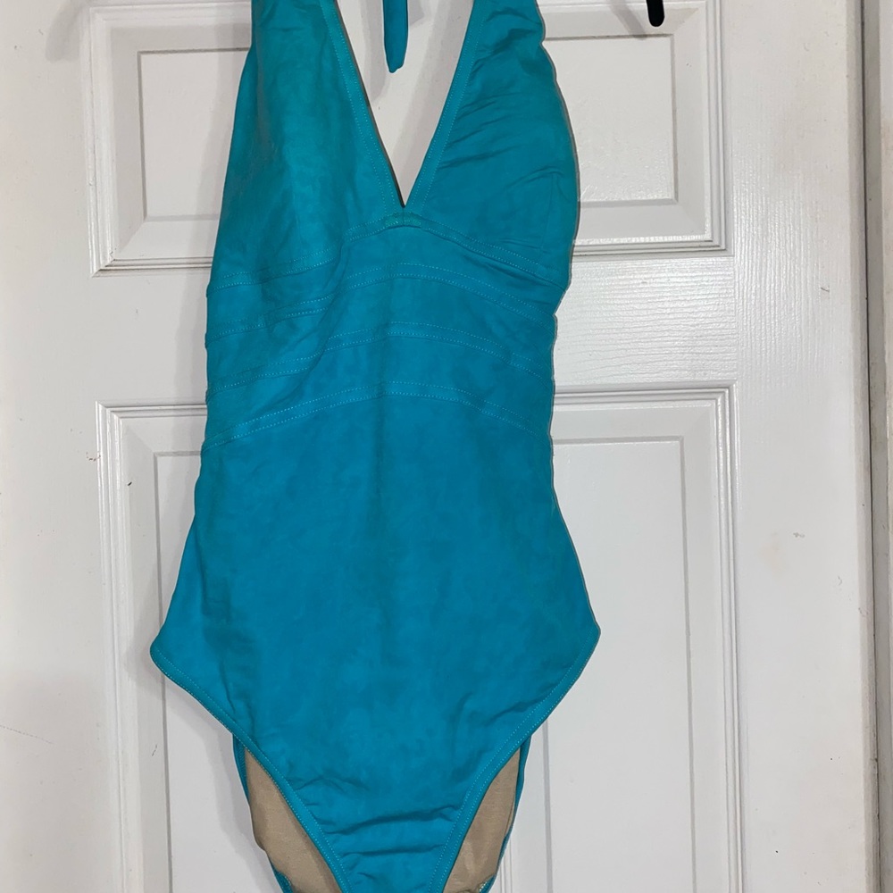 MiracleSuit~Turquoise One-piece Ladies Halter Swimsuit~sz 14~PRETTY!!